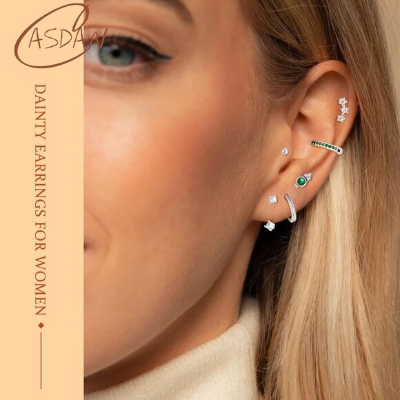 14K Gold Flat Back Dainty Earrings Set with Cubic Zirconia for Sensitive Ears, M - Picture 2 of 6